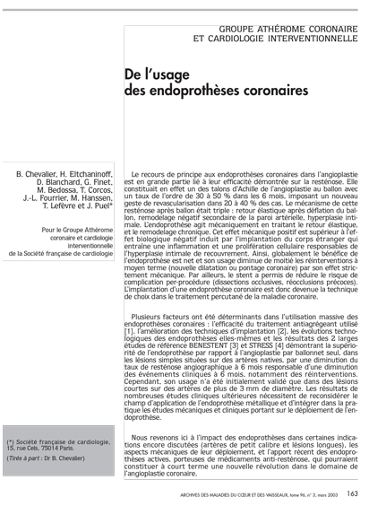 SFC - Recommandation GACI : Usage endoprothèses coronaires