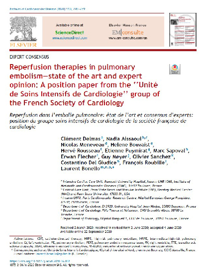 SFC - Consensus d'expert USIC  Reperfusion therapies in pulmonary embolism–state of the art and expert opinion