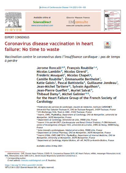 SFC - Consensus d'expert :  Coronavirus disease vaccination in heart failure: No time to waste