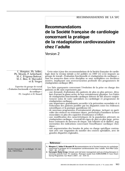 SFC - Recos pratique de la réadaptation cardiovasculaire chez l’adulte 2002