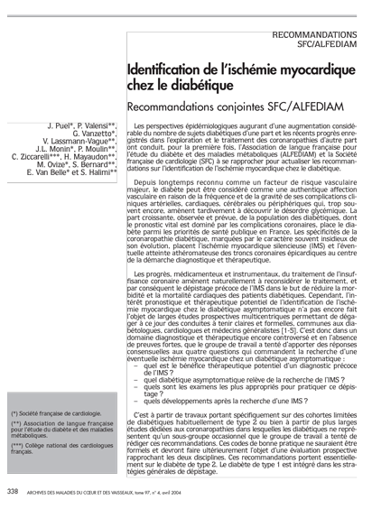 SFC - Recos Identification de l’ischémie myocardique chez le diabétique 2004