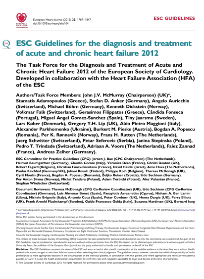 SFC - Recos ESC 2012 - Diagnosis and treatment of acute and chronic heart failure