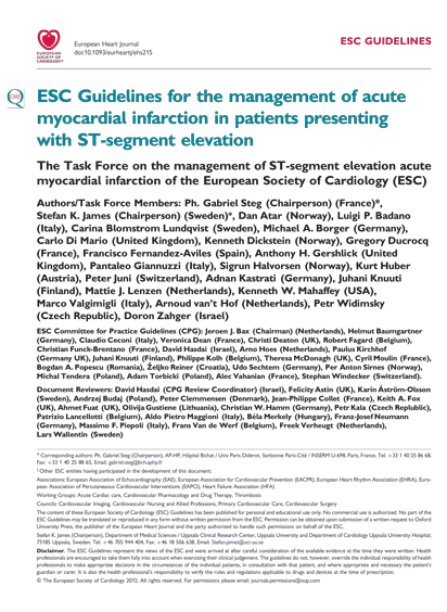 SFC - Recos ESC 2012 - Management of acute myocardial infarction in patients presenting with ST-segment elevation