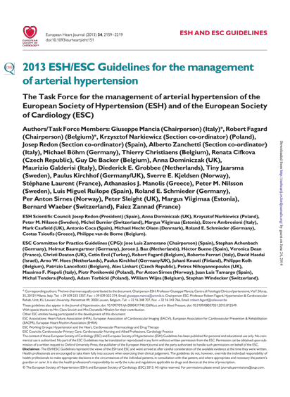 SFC - Recos ESC 2013 - Management of arterial hypertension