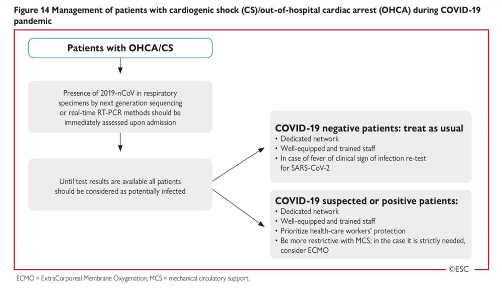 Figure 14 – Prise en charge des chocs cardiogéniques/arrêts cardiaques extra-hospitaliers pendant la pandémie COVID-19