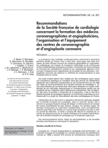 SFC - Recos Formation des médecins coronarographistes et angioplasticiens, l’organisation et l’équipement des centres de coronarographie et d’angioplastie coronaire - 2000